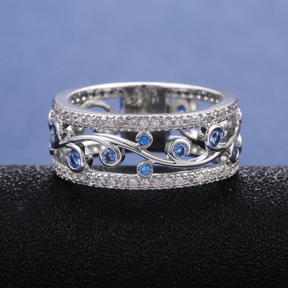 ⚡ Eternity Dainty Sea Blue Gems Twisted Vines Trendy Rings for Women,PD542